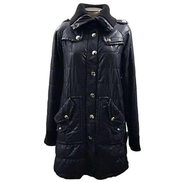 Marc by Marc Jacobs black quilted puffer coat silver button 3/4 length women's S - Picture 1 of 12